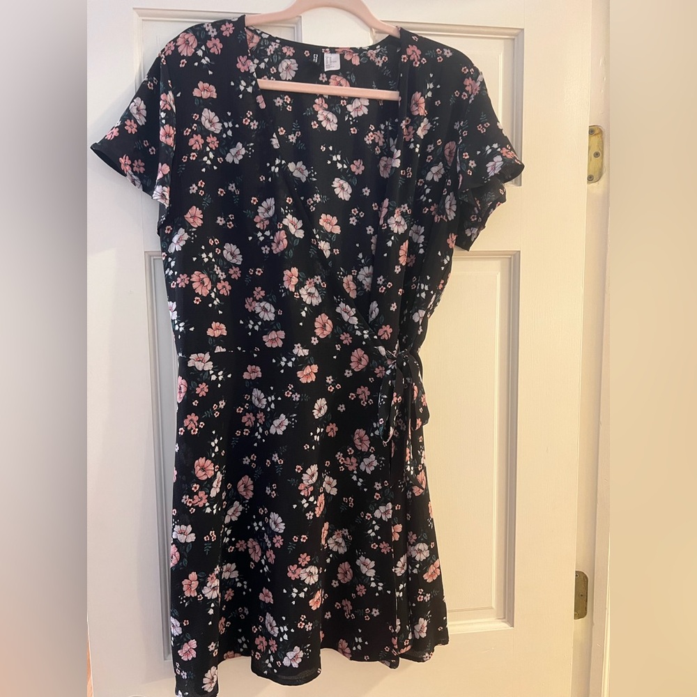 H&M Black Dress with Pink Floral Design